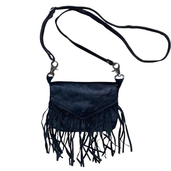 Fringe fold over flap faux leather Crossbody purse removable adjustable strap - Picture 1 of 7